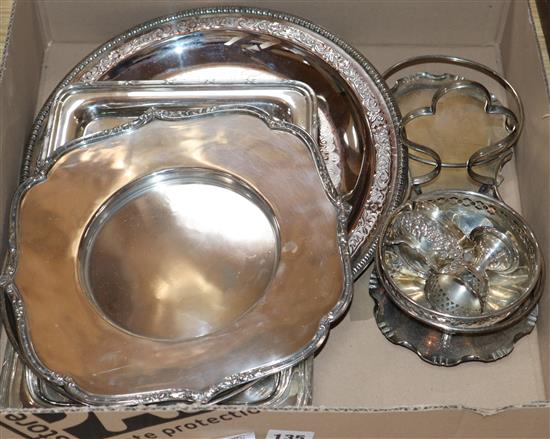 A small group of minor plated ware, including salver dishes etc.